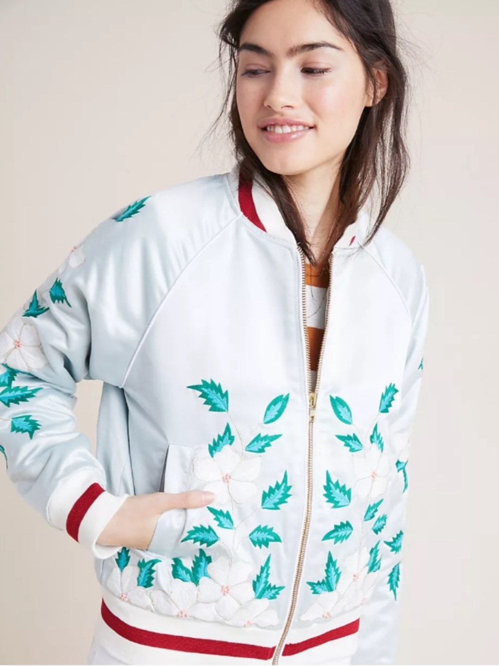 Anthropologie Embroidered Bomber Jacket